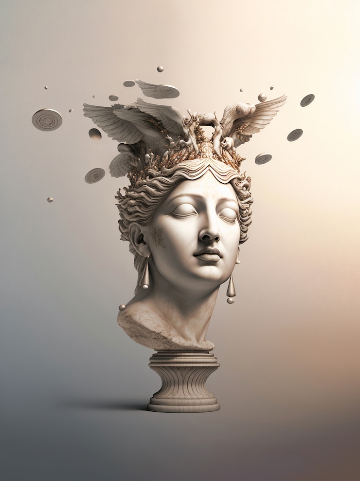 Free Photo marble greek goddess themis wearing crown with wings