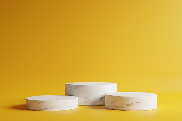 Marble podium circle shape with beautiful dark yellow background.