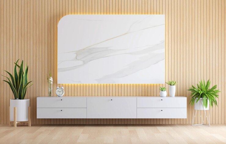 Free Photo marble on wall in living room for mock up