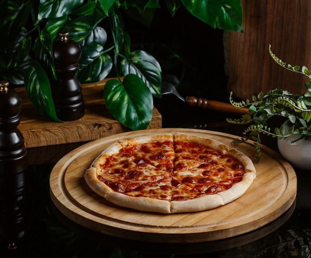 Foto gratuita pizza margarita con salsa di pomodoro fatta in casa presentata in una caffetteria