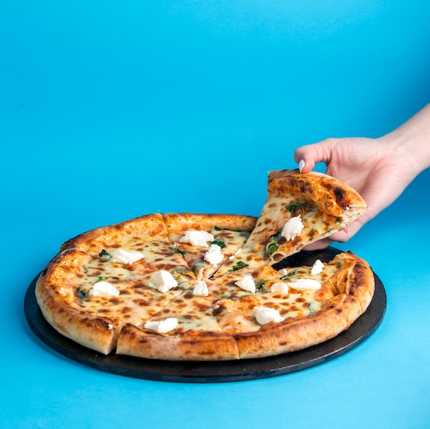 Free photo margherita pizza with cheese basil and mozzarella