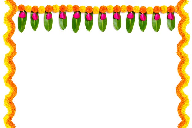 Marigold flower rangoli design for diwali festival , indian festival flower decoration