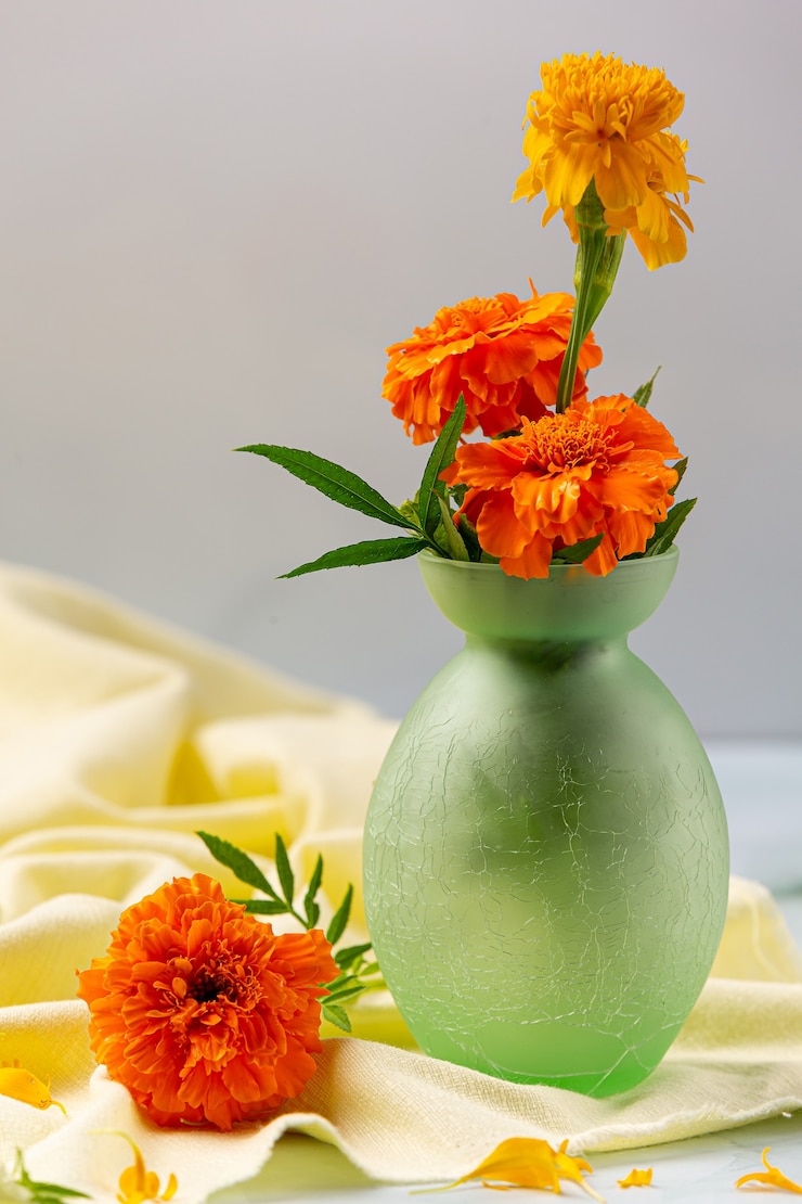 Free Photo marigold, lemon, honey herbal tea treatment concept.