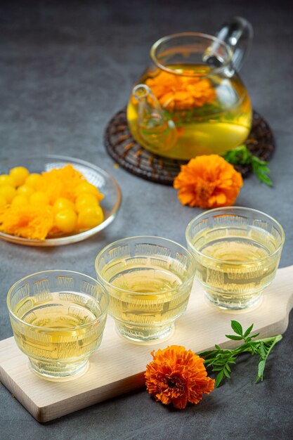 Marigold, Lemon, Honey Herbal Tea Treatment concept.