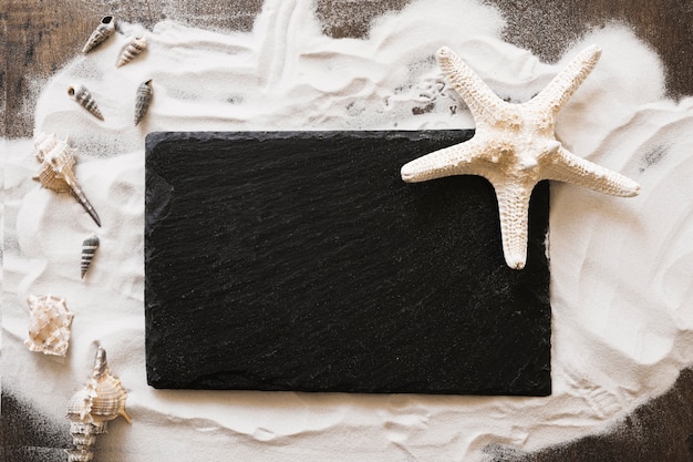 Marine composition with black wooden board