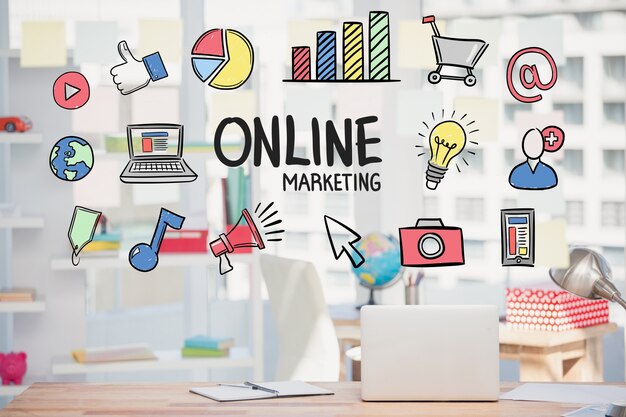 Marketing online strategy with drawings