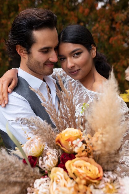 Married couple posing medium shot