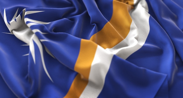 Marshall Islands Flag Ruffled Beautifully Waving Macro Close-Up Shot