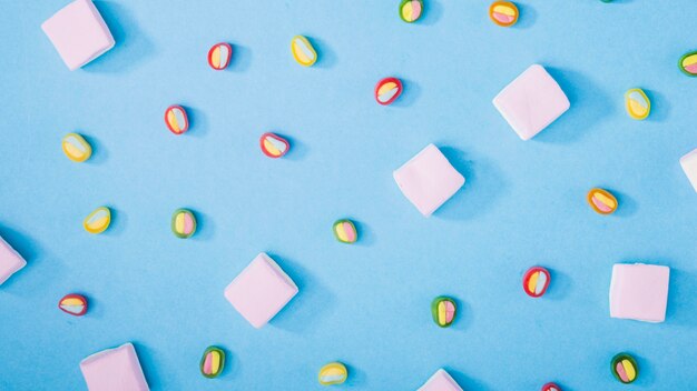 Marshmallow and colorful candies