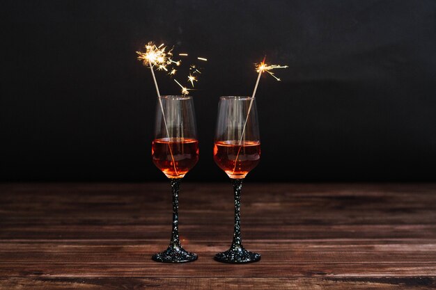 Martini in glasses with sparklers