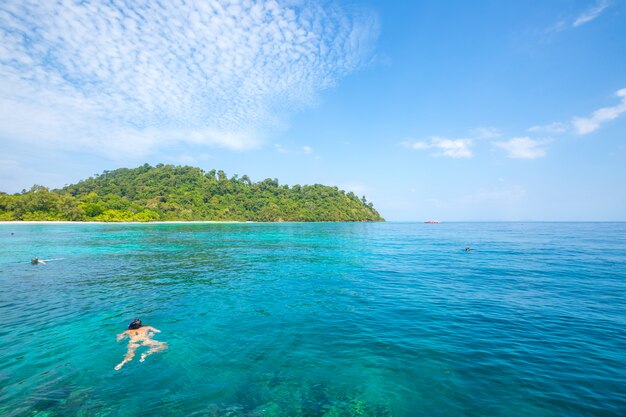 mask and snorkel diving on the beach