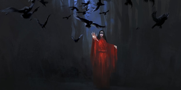 Free photo masked witch, dark style illustration.