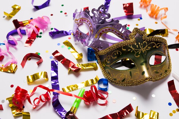 masks on bright confetti