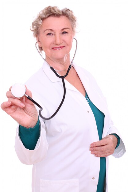 mature female doctor with stethoscope