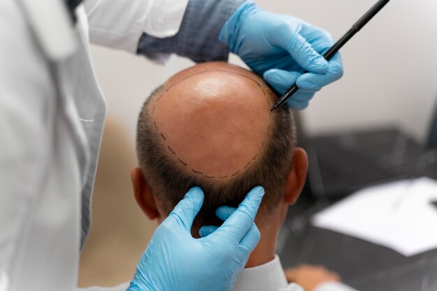 Mature man going through a follicular unit extraction process