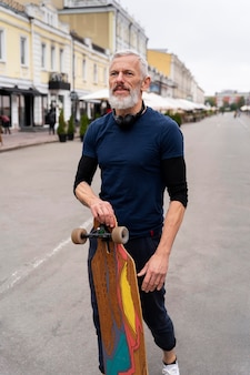 持続可能なモビリティスケートボードを持つ成熟した男 無料写真