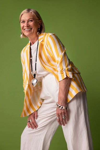 Mature woman wearing fashionable clothing