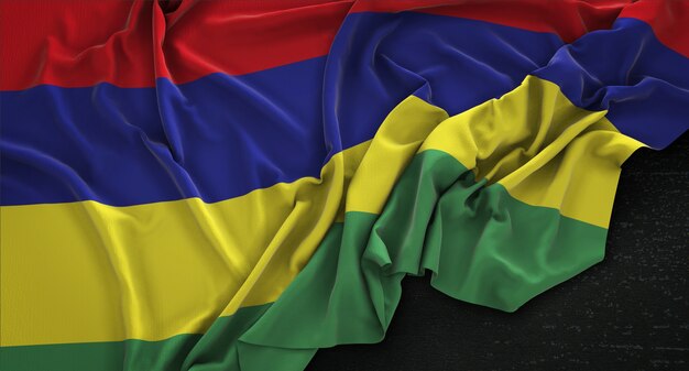 Mauritius Flag Wrinkled On Dark Background 3D Render