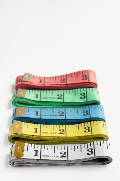 Measuring tapes arrangement still life