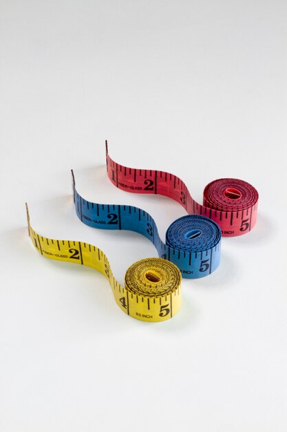 Measuring tapes arrangement still life