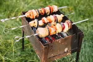 Free photo meat on barbecue grill in nature