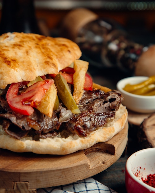 meat doner in bread with vegetables