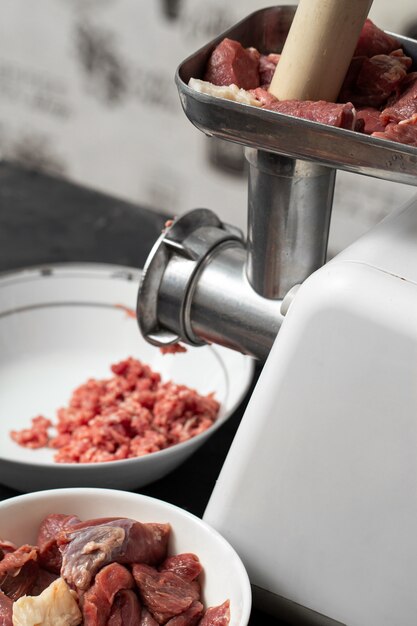 Meat pieces raw fresh minced beef