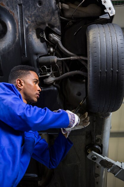 Mechanic fixing a car tyre