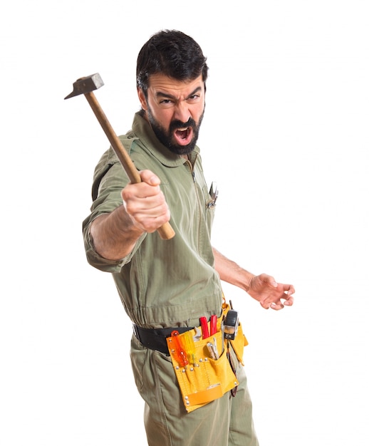 mechanic holding a hammer