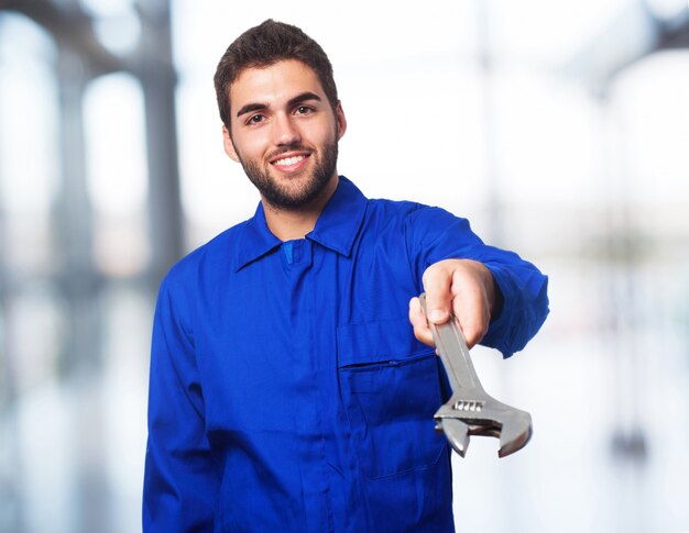 mechanic man with wrench