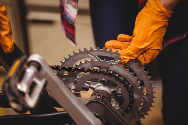 Mechanic repairing a bicycle