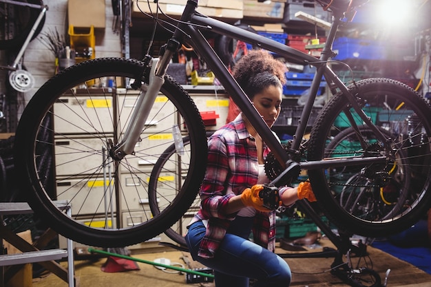 Mechanic repairing a bicycle