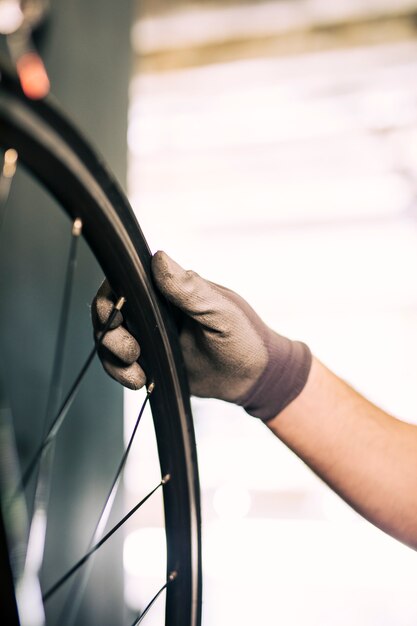 Mechanic repairing a bicycle