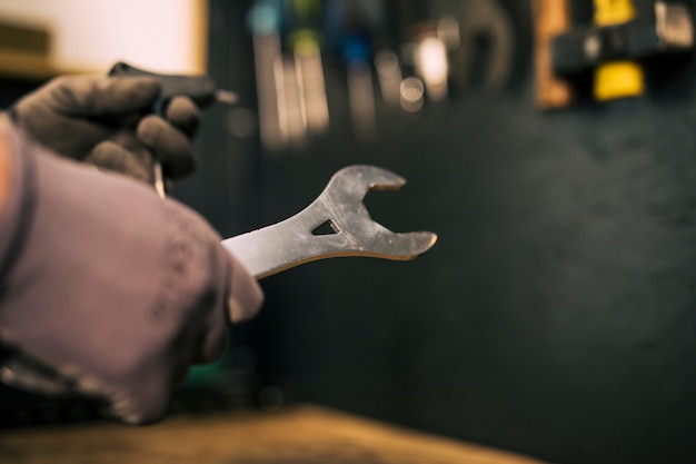 Mechanic repairing a bicycle