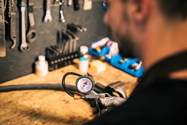 Mechanic repairing a bicycle