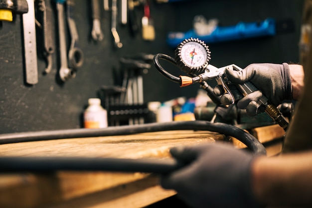 Mechanic repairing a bicycle