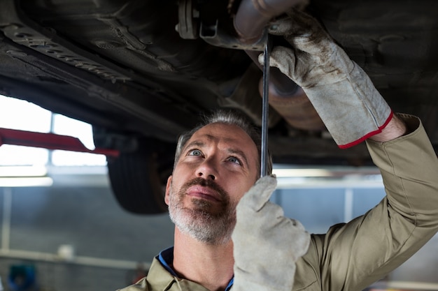 Mechanic servicing a car