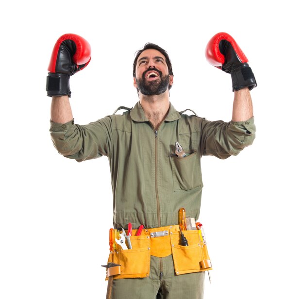 mechanic with boxing gloves