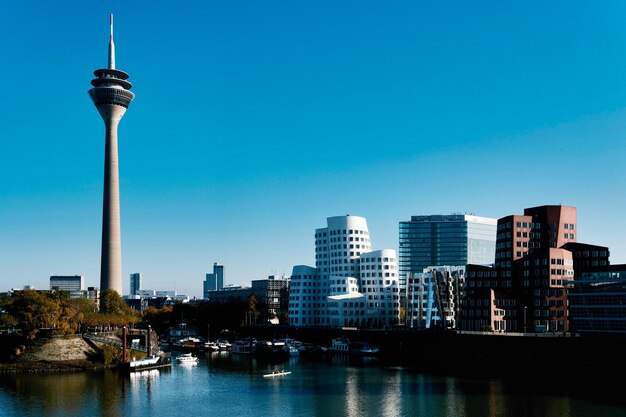 Media Harbour with the famous Rhinetower in Dusseldorf, Germany