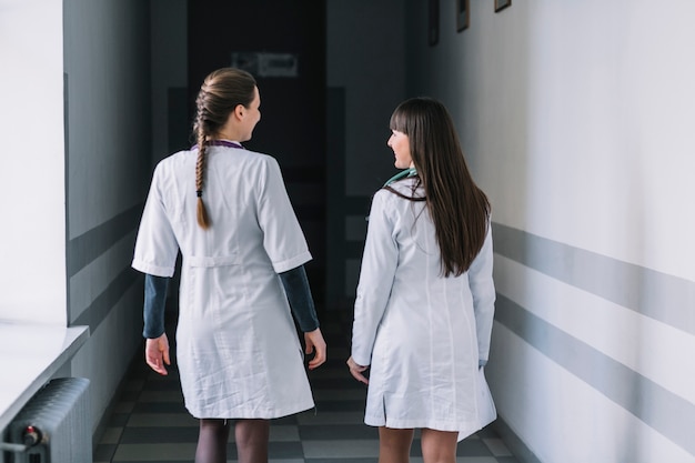 Medic women walking in hospital