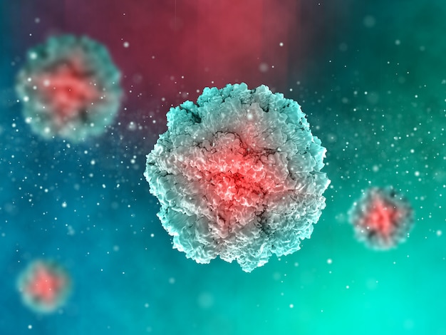 抽象的なウイルス細胞と医学的背景