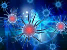 Foto gratuita background medico con cellule virali su filamenti di dna