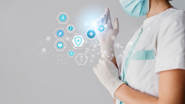 medical banner with doctor wearing face mask