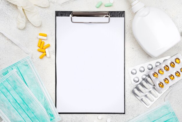 Medical desk with empty clipboard