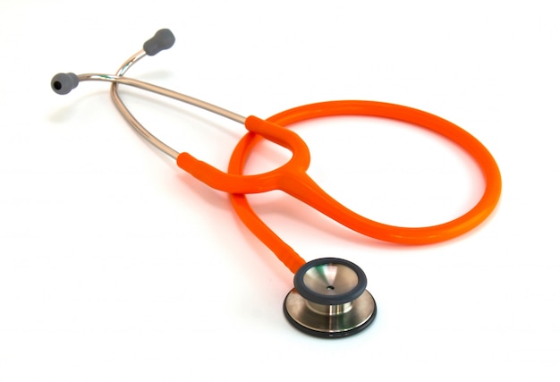 Medical stethoscope on a white background.