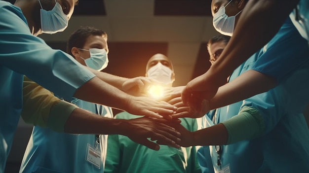 Бесплатное фото Медицинская команда складывает руку