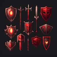 Free photo medieval armor and weapons icons set medieval knight armor vector illustrations