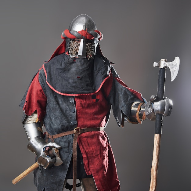 Medieval knight on grey