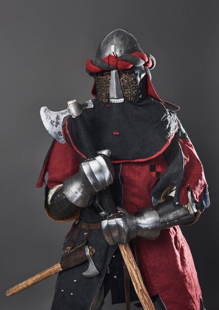 Medieval knight on grey