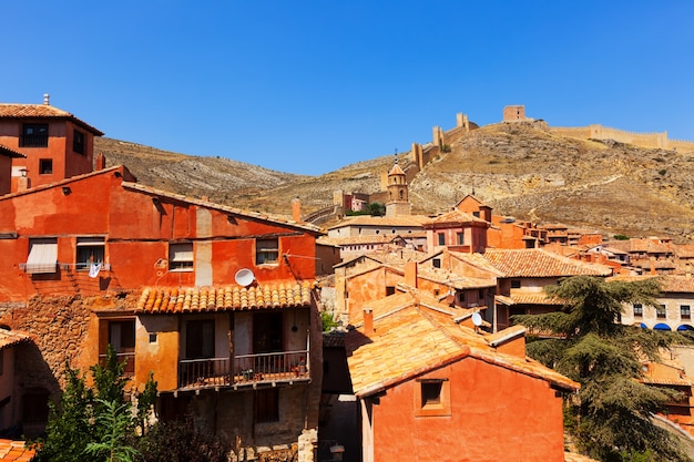 medieval street with old fortress wall in Albarracin